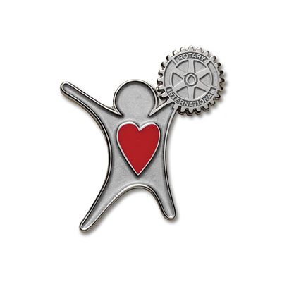 Silver Finish Sharing The Heart Of Rotary Lapel Pin