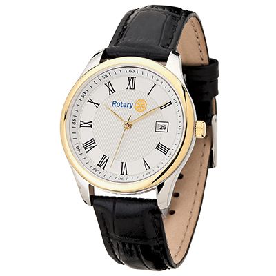 Men's Two-Tone Watch w/ Black Leather Strap