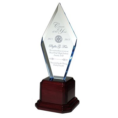 Blue Zenith Acrylic Award On Rosewood Base