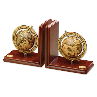 1-Pair-Wood Bookends w/ World Globes