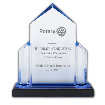 Blue Reflective Acrylic Jewel Award on Black Base Mark of Excellence