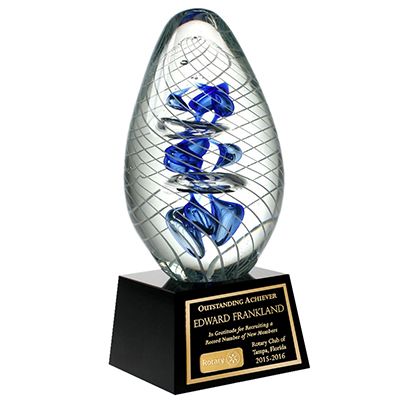 Art Glass Cyclone Helix Award on Black Marble Base