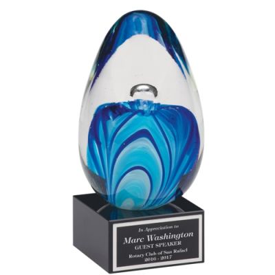 Art Glass Egg on Black Glass Base Award