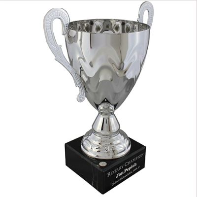 Silver Metal Cup Trophy on Black Marble Base