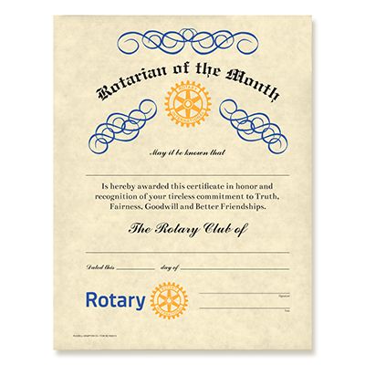 Rotarian of the Month Certificate