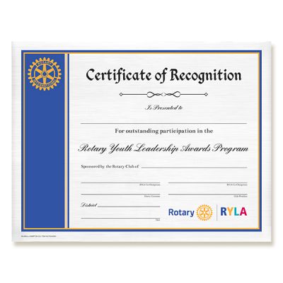 CUSTOMIZED RYLA Certificate Of Recognition