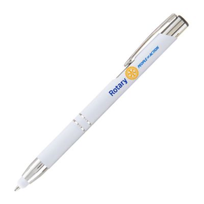 White & Chrome Soft Touch Stylus Pen w/ Rotary Masterbrand