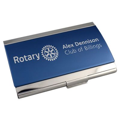 Custom Blue/Chrome Metal Business Card Case