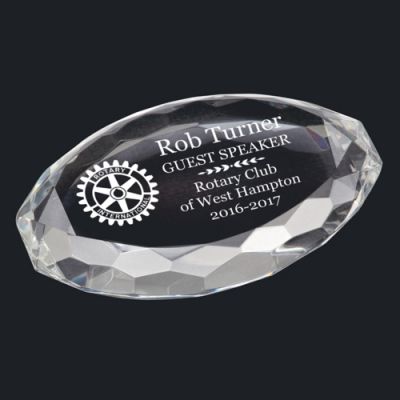 Multi-Faceted Oval Crystal Paperweight