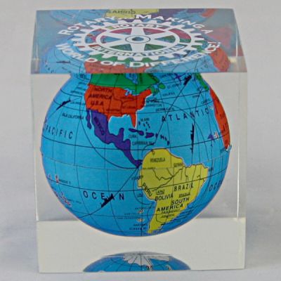 Acrylic Cube Paperweight with Globe