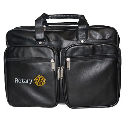 Black Leatherette Briefbag with Zipper Pockets