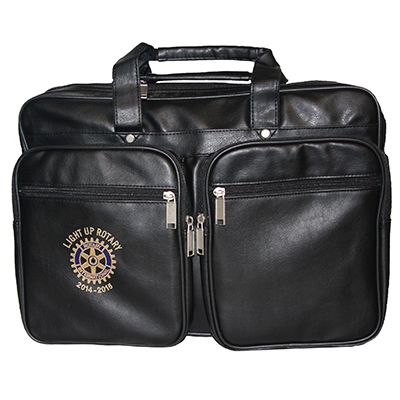 Black Leatherette Briefbag with Zipper Pockets