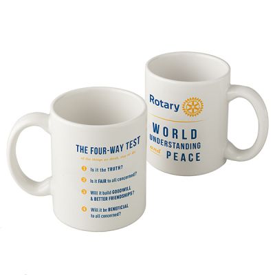 Set of 4 White 11 oz. Ceramic Mugs with Four-Way Test