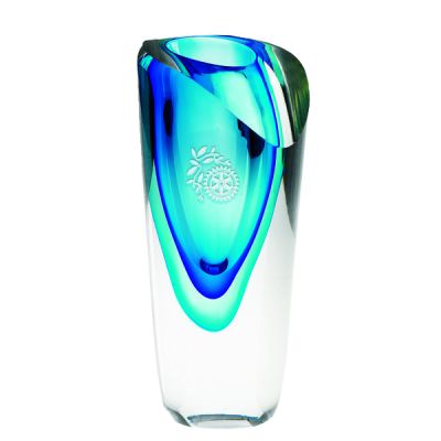 7" Glass Azure Blue & Clear Vase