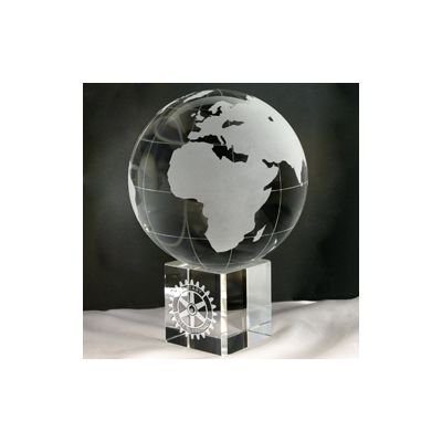 4-1/4" Crystal Globe on Cube with Mark of Excellence