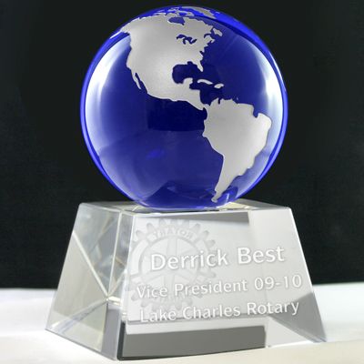 3" Blue Water World Globe on Customized Clear Base