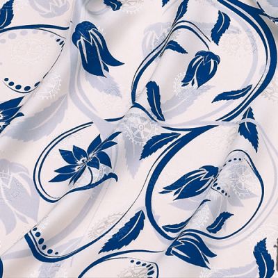 Blue & White on Rotary Jacquard Silk Scarf